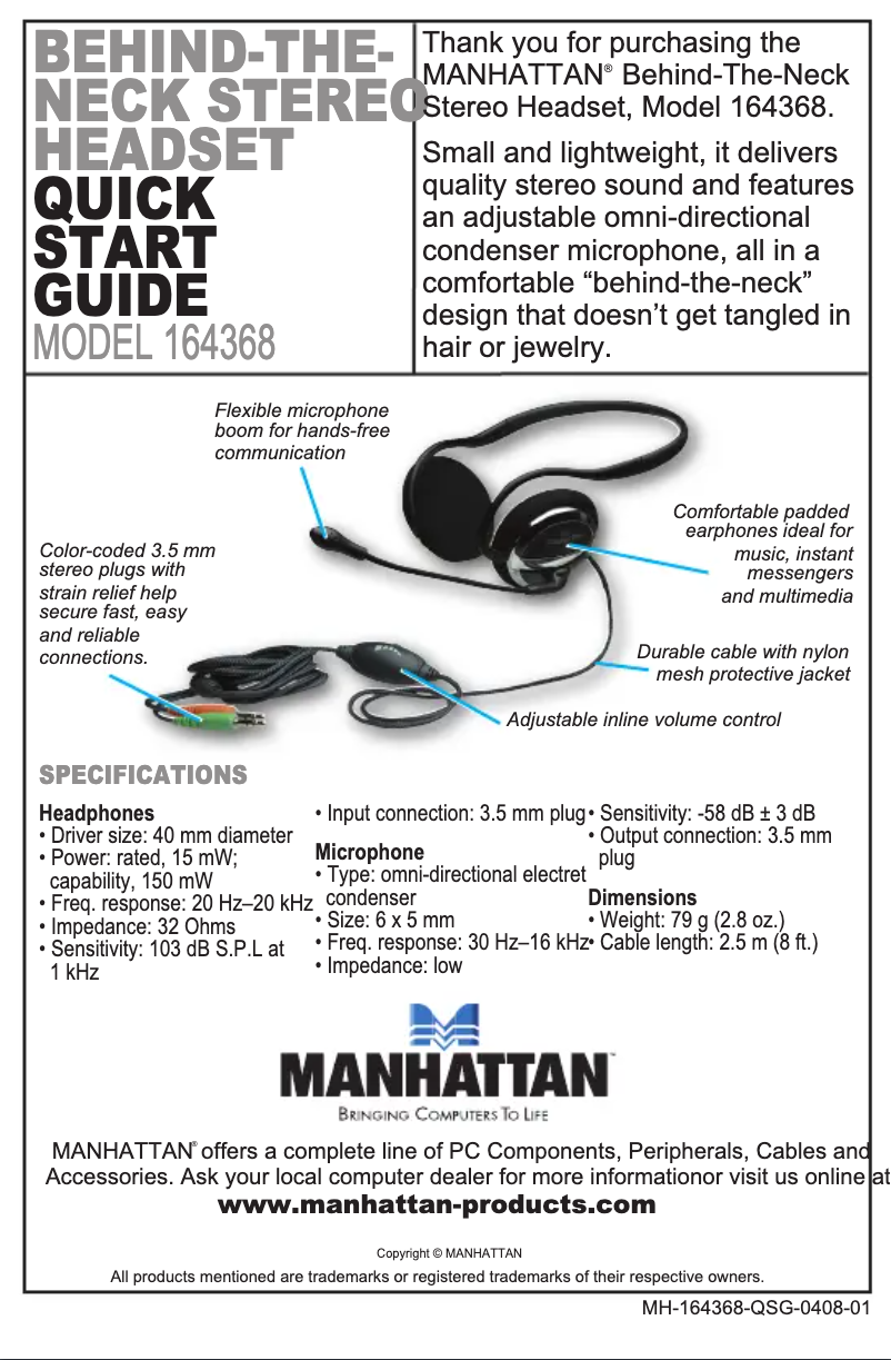 Page 1 de la notice Manuel utilisateur Manhattan 164368