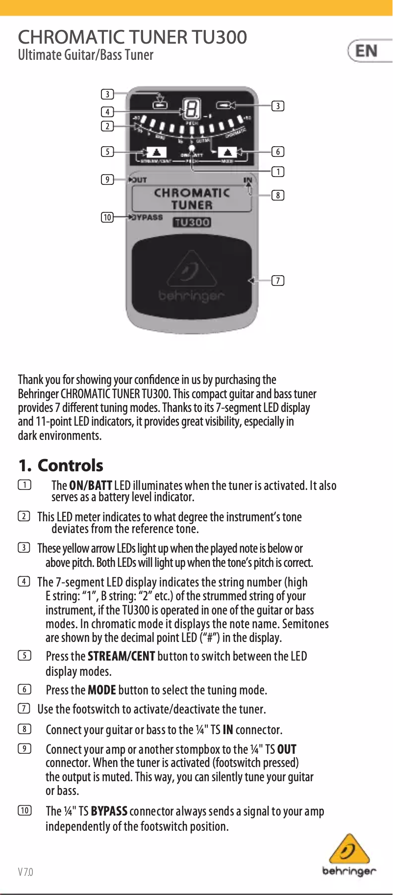 Page 1 de la notice Manuel utilisateur Behringer TU300