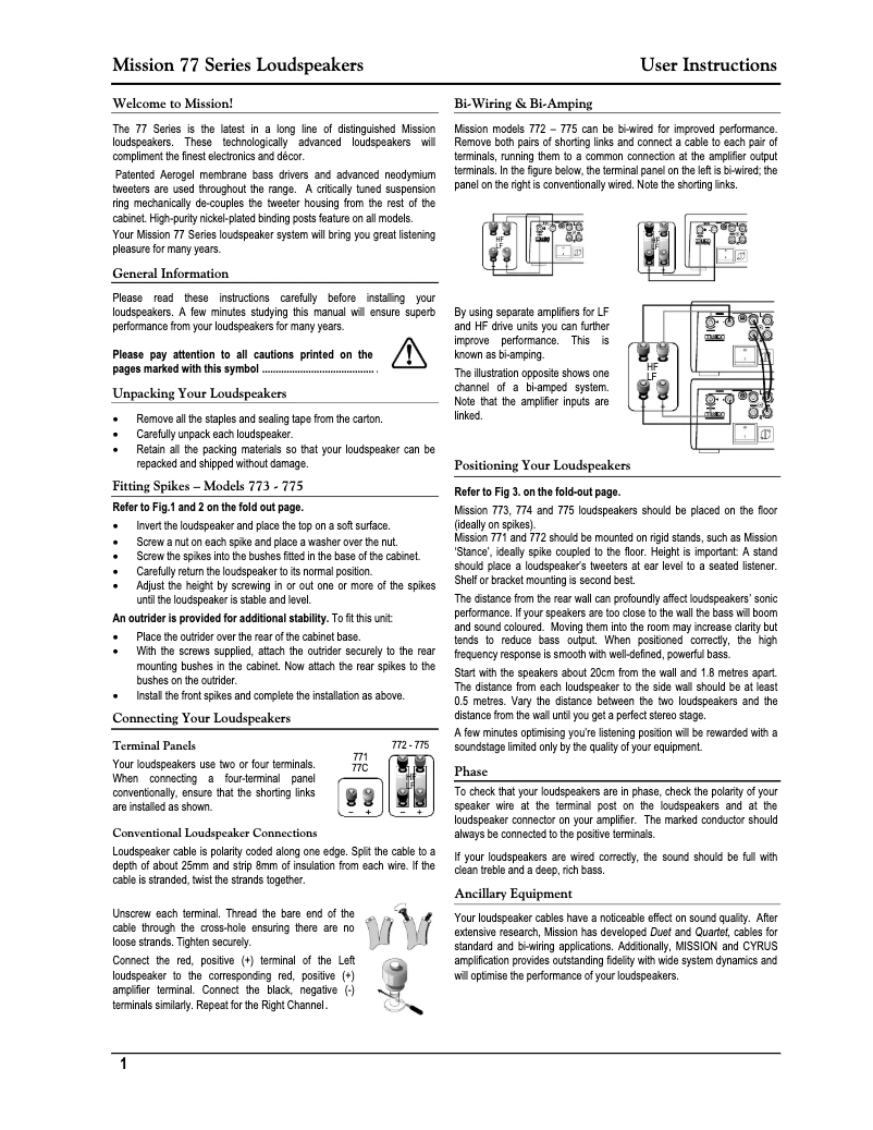 Page 1 de la notice Manuel utilisateur Mission 771