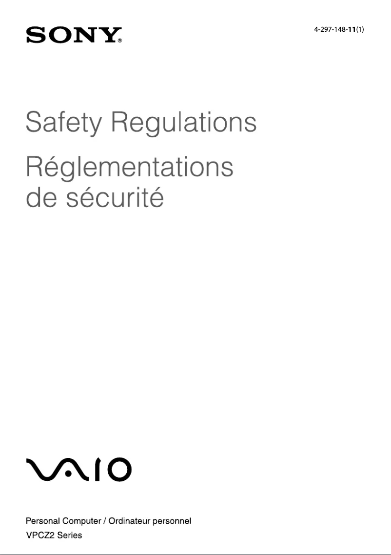 Image de la première page du manuel de l'appareil Vaio VPCZ2290X