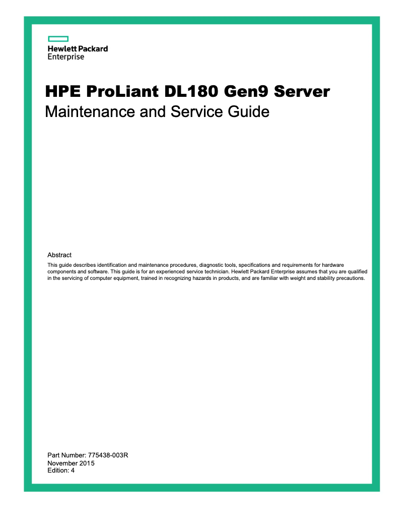 Imagen de la primera página del manual del dispositivo ProLiant DL180 Gen9