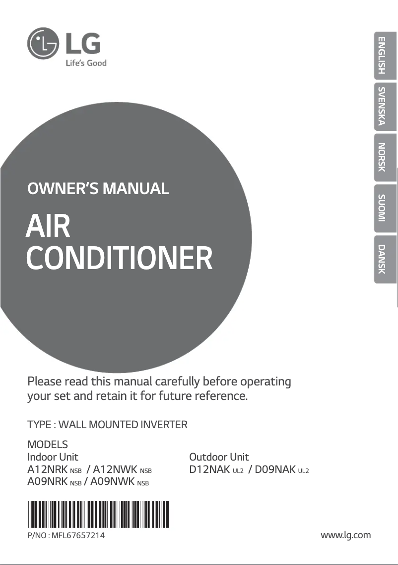 Page 1 de la notice Manuel utilisateur LG A12NWK