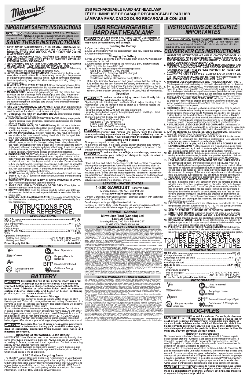 Page n°1 - Manuel utilisateur Milwaukee 2113-21