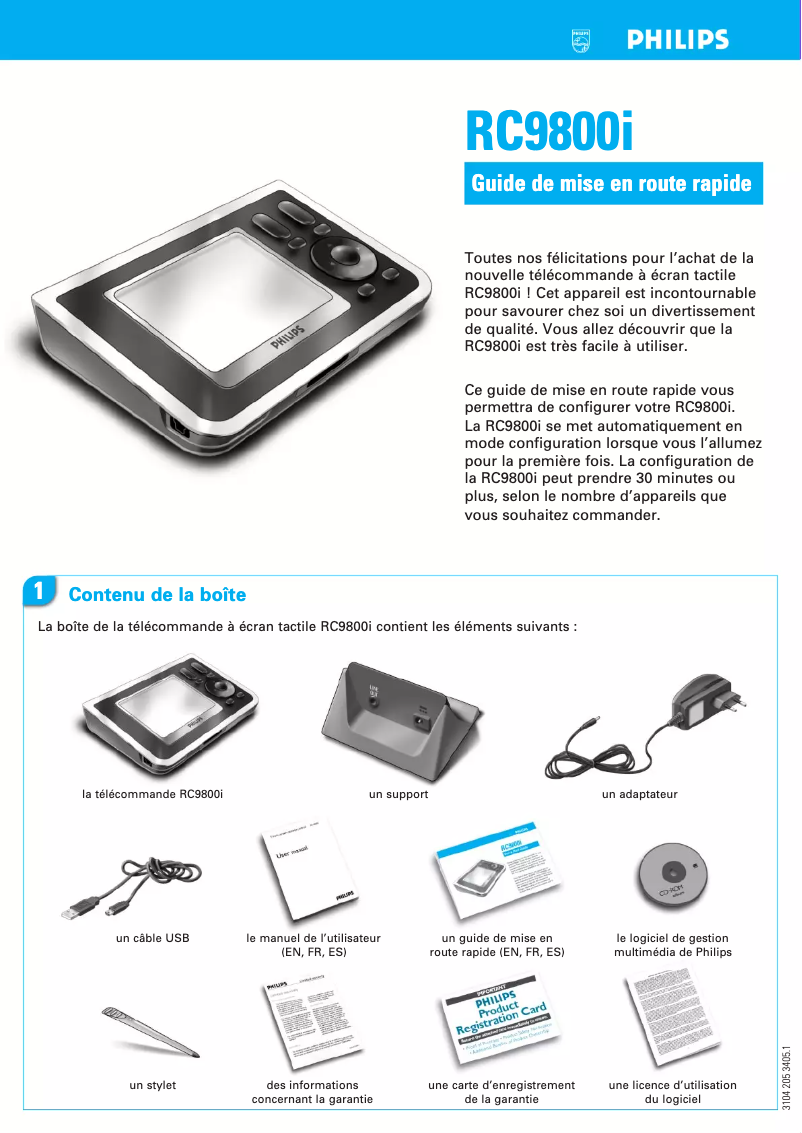 Page n°1 - Guide de démarrage rapide Philips RC9800I