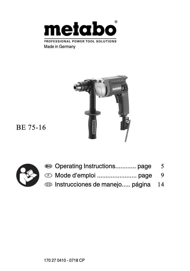 Page 1 de la notice Manuel utilisateur Metabo BE 75-16