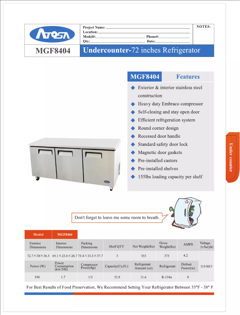 Página 1 del manual Manual de uso y mantenimiento Atosa Commercial MGF8404