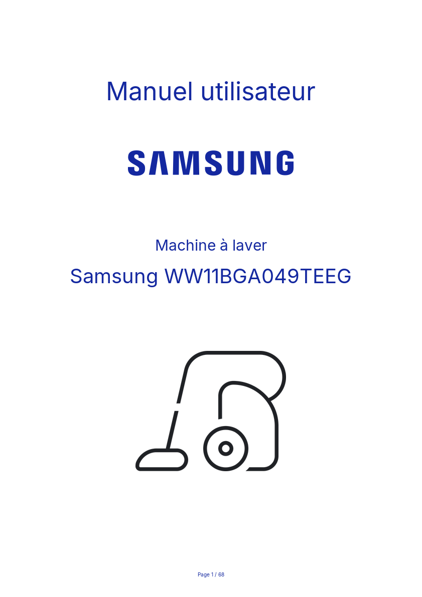 Page n°1 - Manuel utilisateur Samsung WW11BGA049TEEG