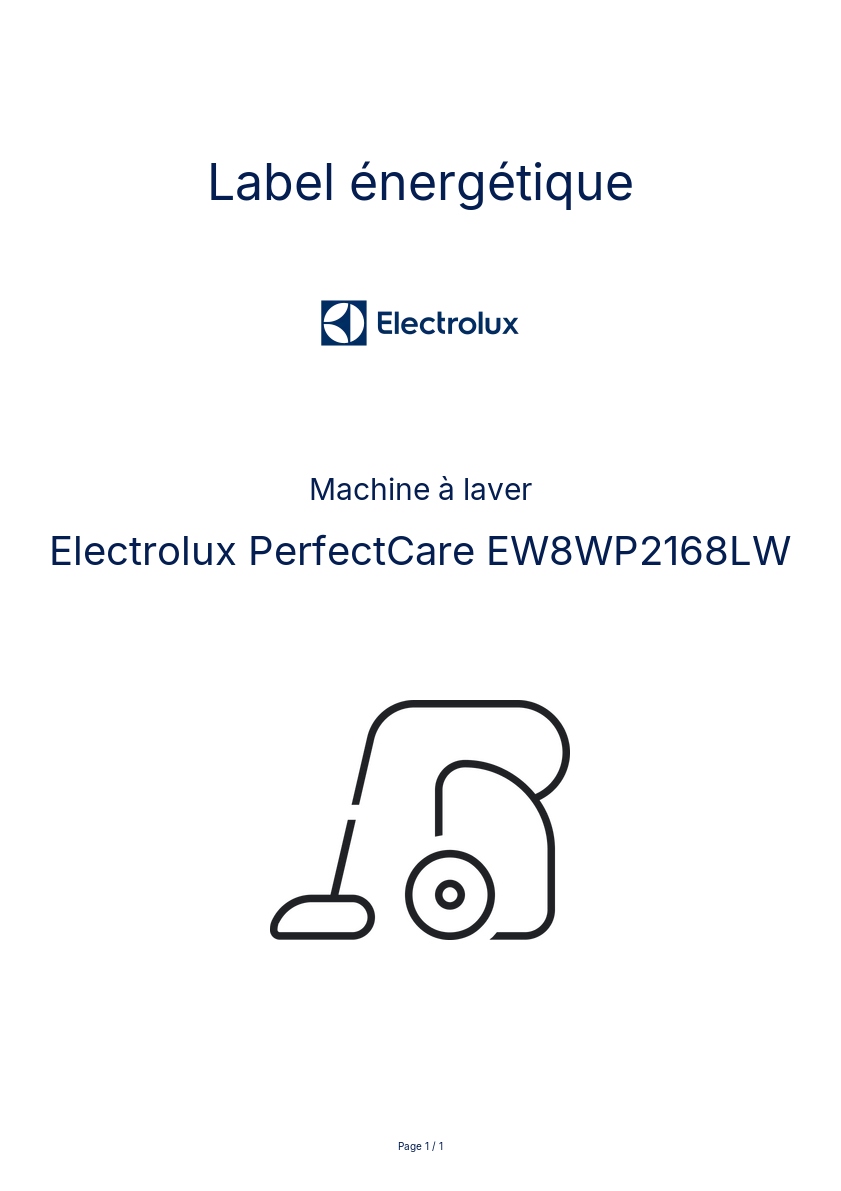 Image de la première page du manuel de l'appareil PerfectCare EW8WP2168LW