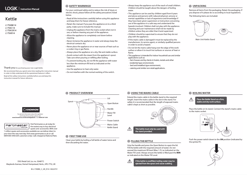 Page 1 de la notice Manuel utilisateur Logik L17SKC14