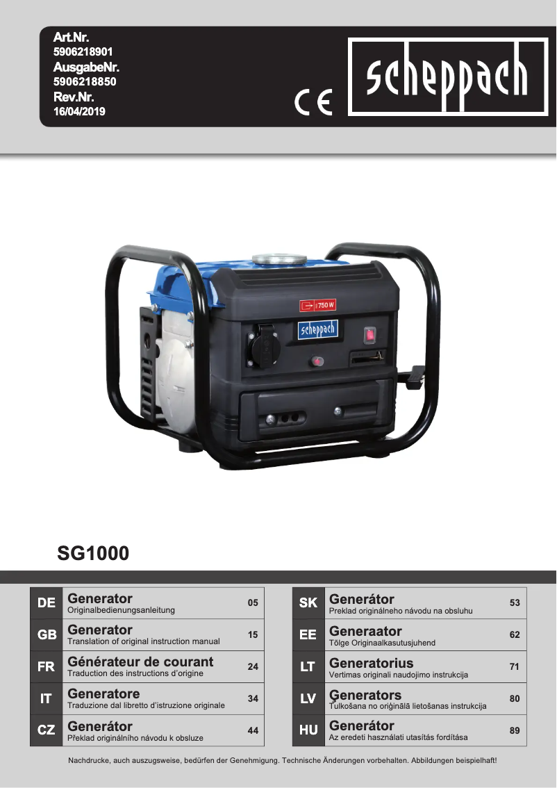 Página 1 del manual Manual de usuario Scheppach SG1000