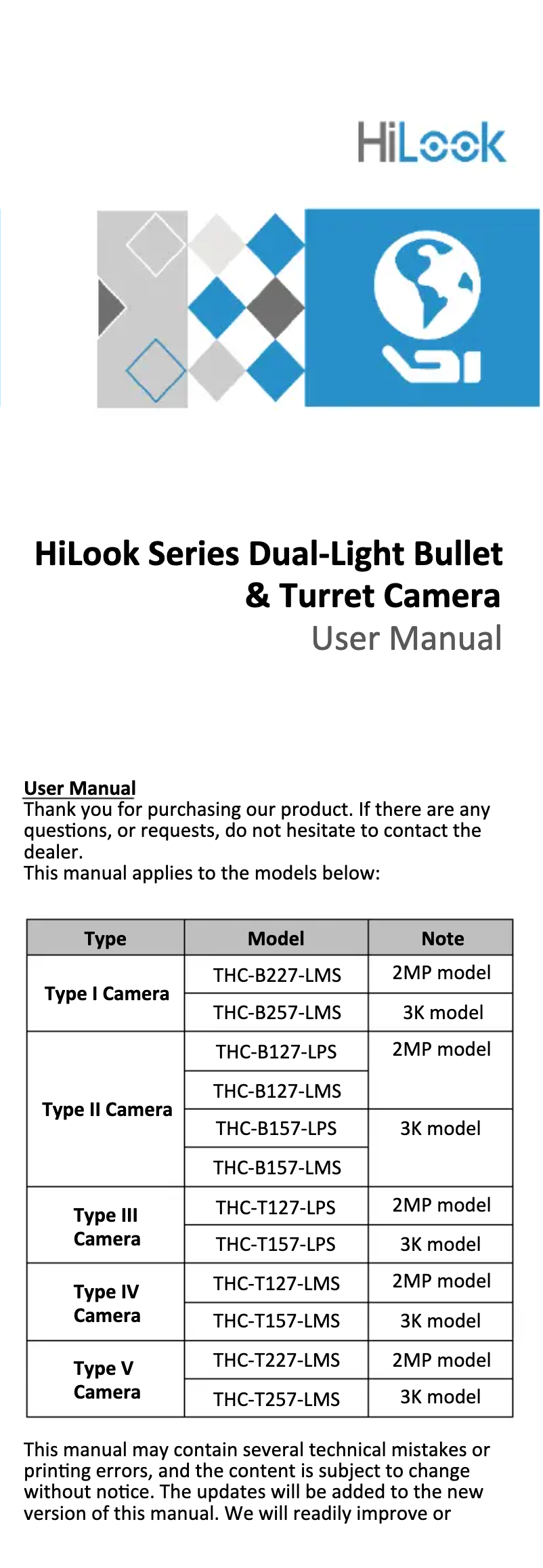 Page 1 de la notice Manuel utilisateur Hikvision THC-T127-LMS