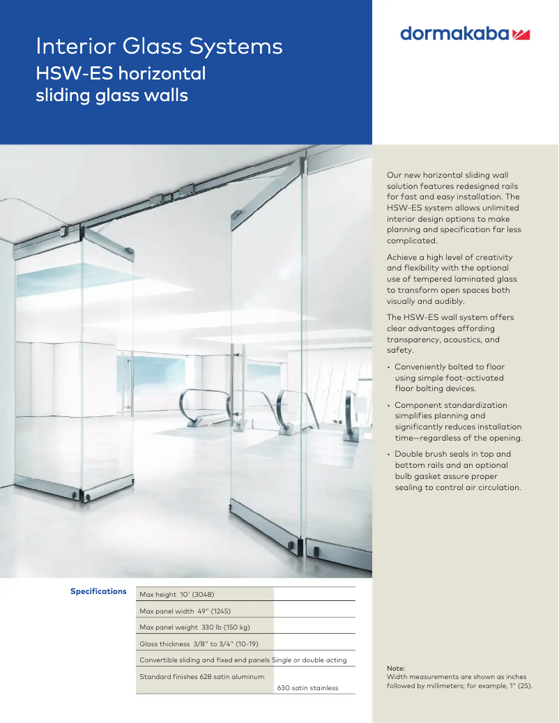 Page 1 de la notice Fiche technique Dormakaba HSW-ES