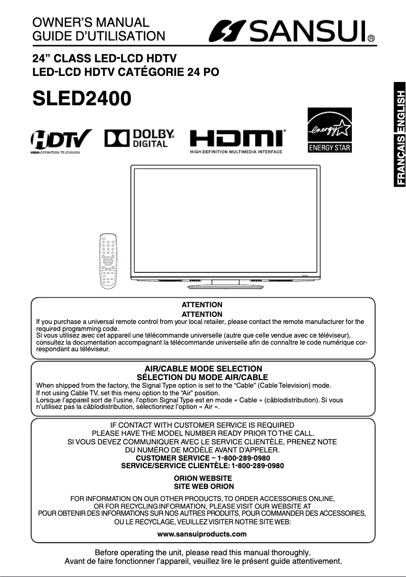 Page n°1 - Manuel utilisateur Sansui SLED2400