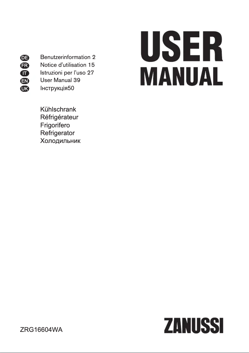 Page 1 de la notice Manuel utilisateur Zanussi ZRG16604WA