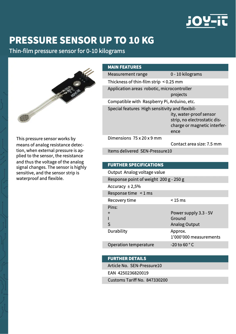 Imagen de la primera página del manual del dispositivo SEN-Pressure10