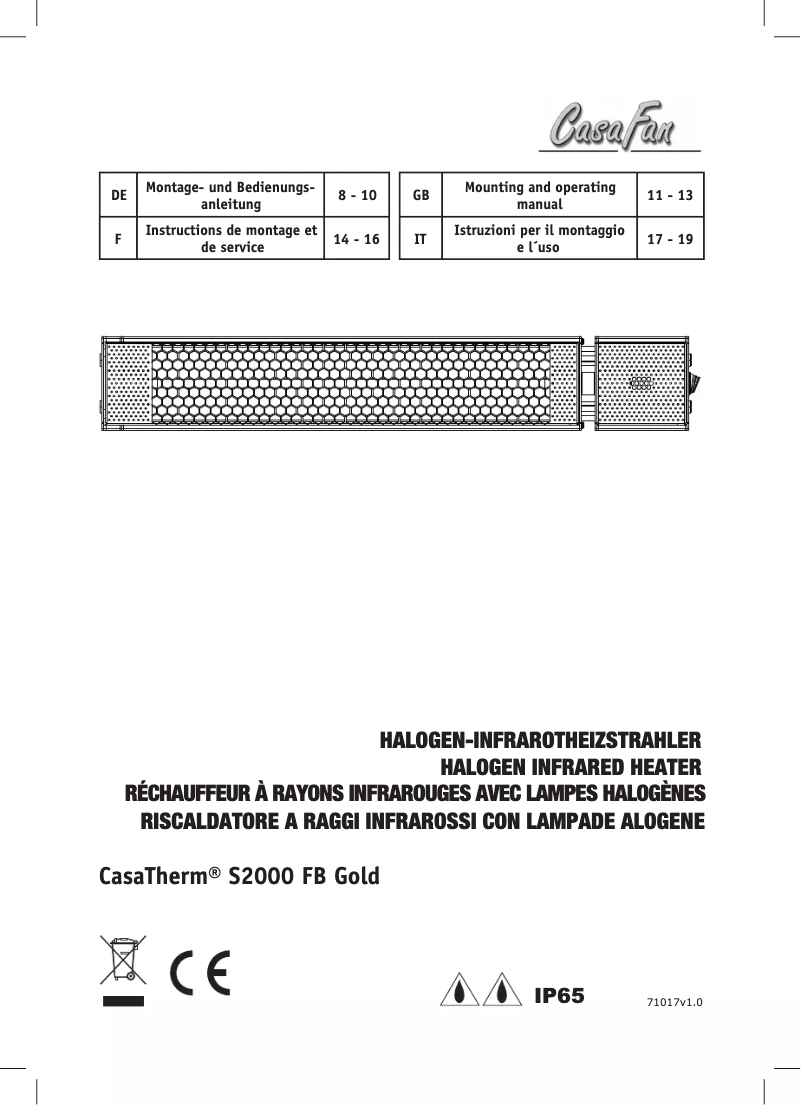 Page 1 de la notice Manuel utilisateur CasaFan CasaTherm S2000 Gold FB