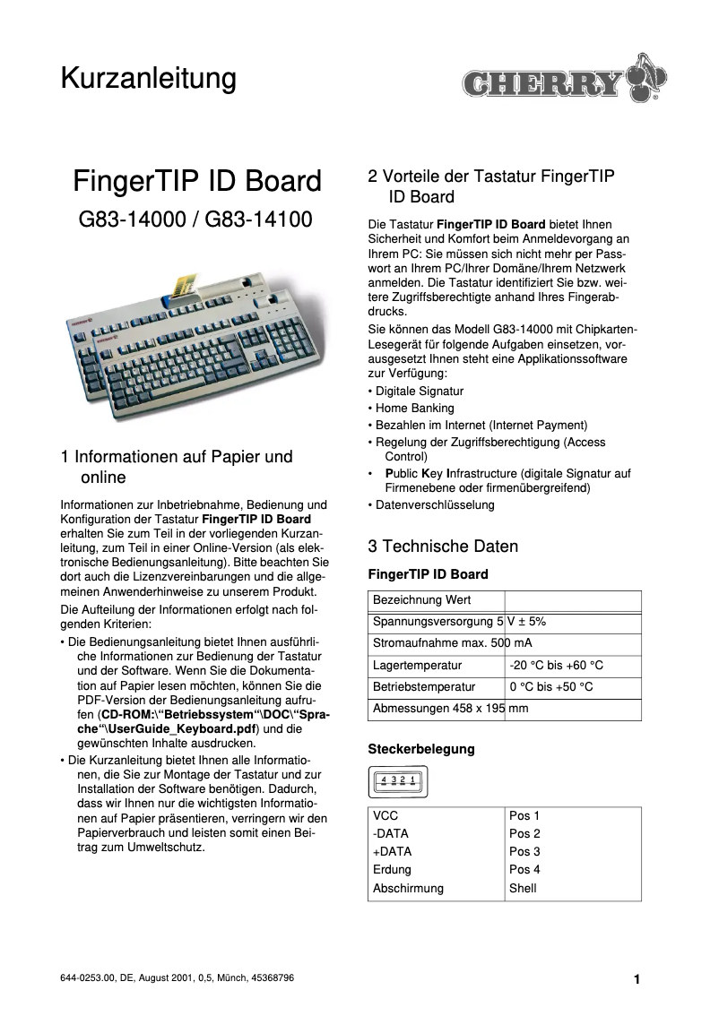 Imagen de la primera página del manual del dispositivo FingerTIP ID Board G83-14001