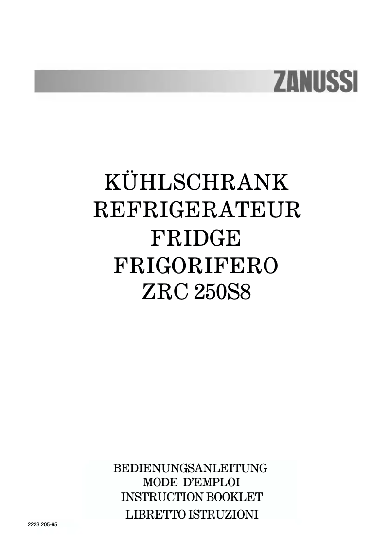 Image de la première page du manuel de l'appareil ZRC250S8