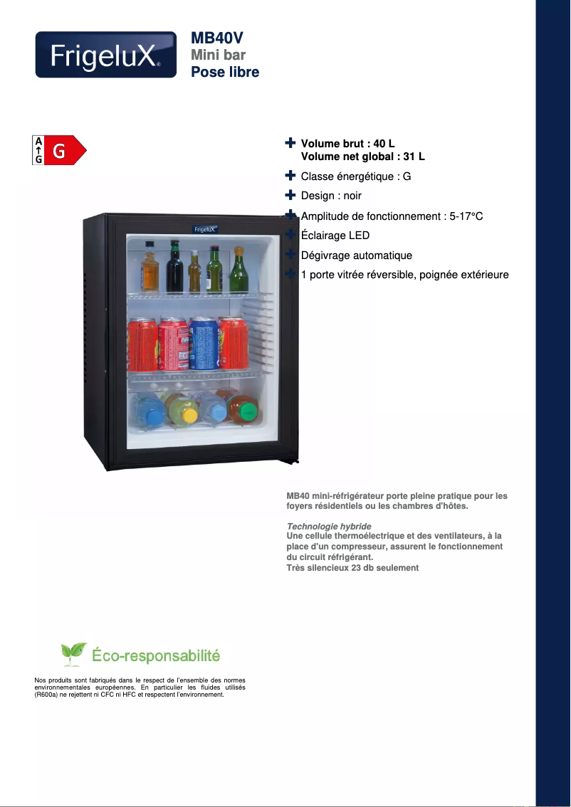 Página 1 del manual Ficha técnica FrigeluX MB40V