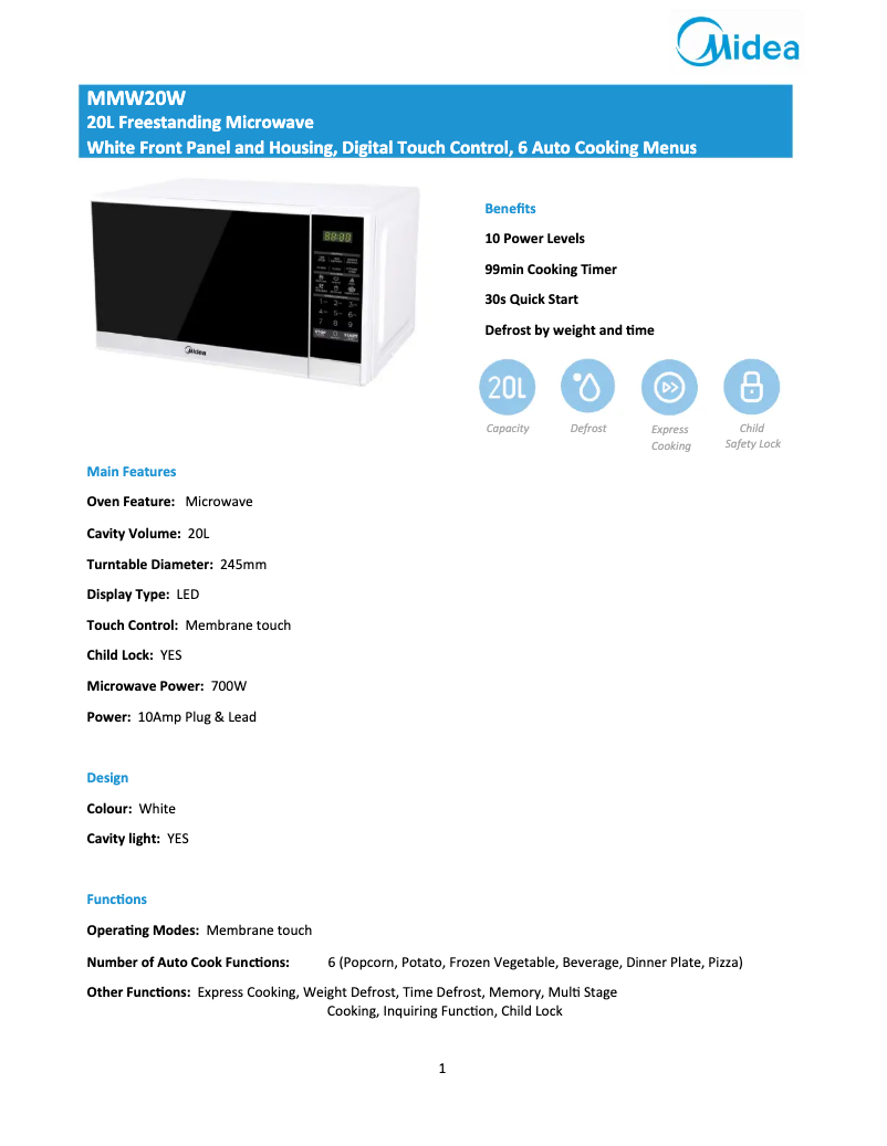 Image de la première page du manuel de l'appareil MMW20W