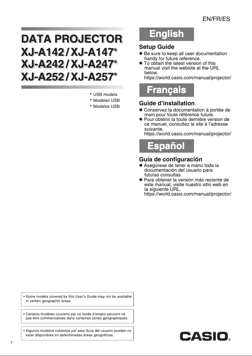 Page 1 de la notice Guide d'installation Casio XJ-A252