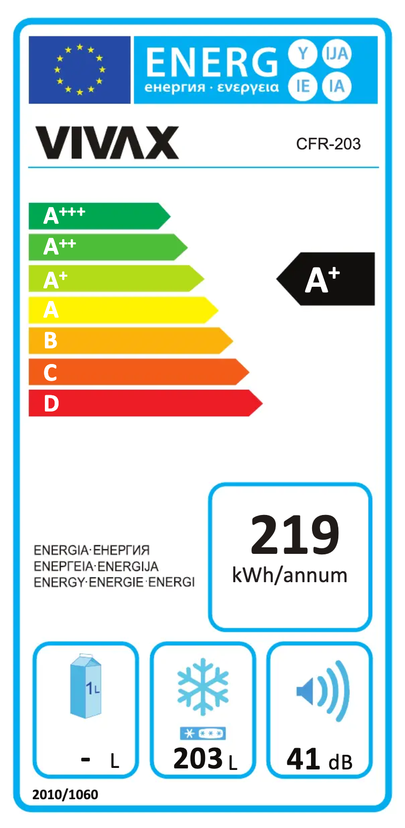 Page 1 of the manual Energy Label Vivax CFR-203