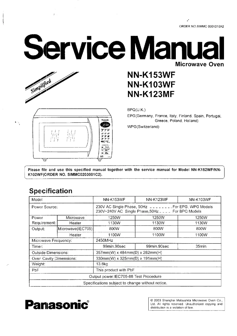 Página 1 del manual Manual de usuario Panasonic NN-K153WF