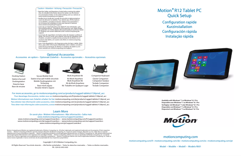 Page n°1 - Manuel utilisateur Motion Computing R12