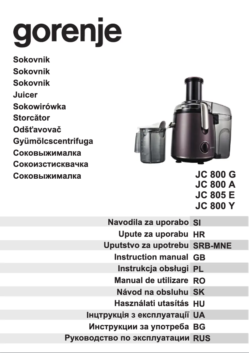Page 1 de la notice Manuel utilisateur Gorenje JC800G