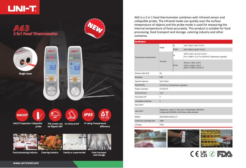 Página 1 del manual Ficha técnica Uni-T A63