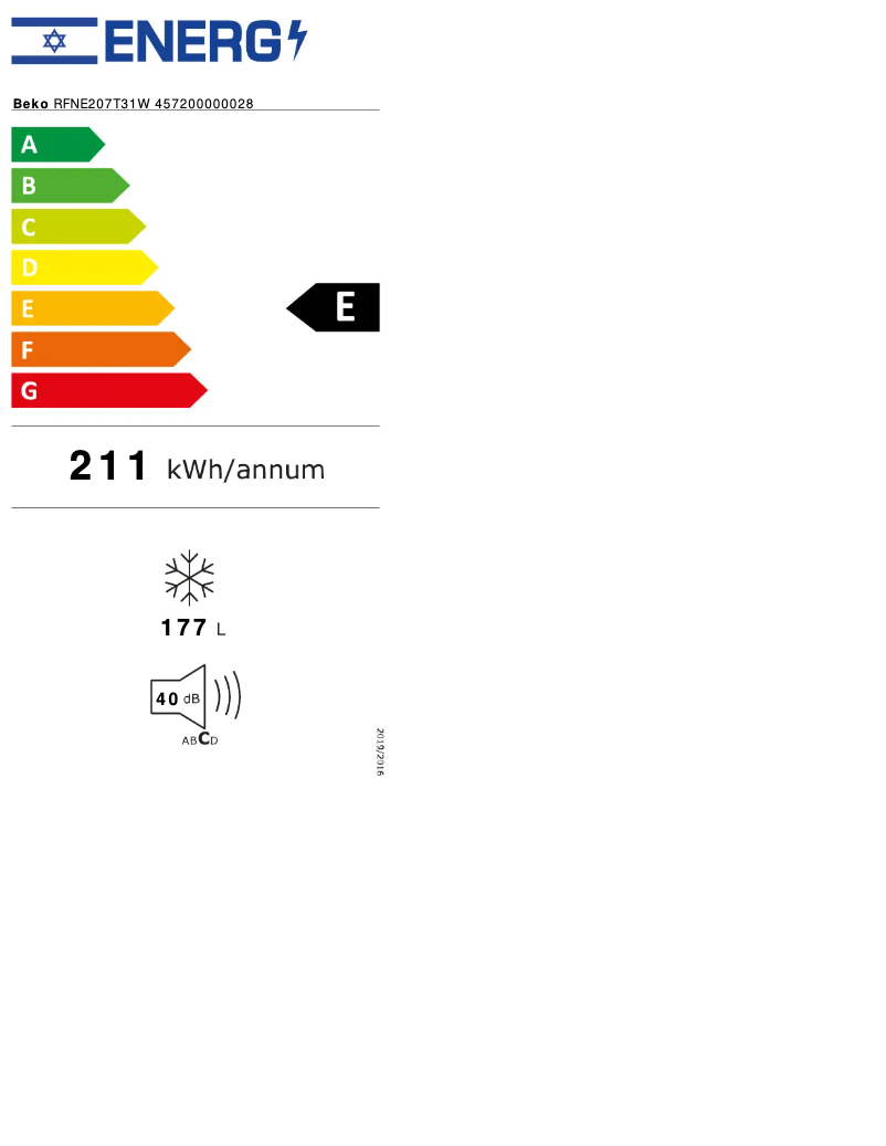 Page n°1 - Label énergétique Beko RFNE207T31W
