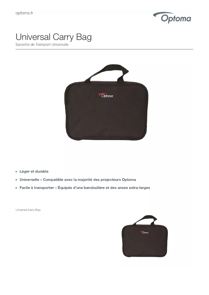 Page n°1 - Manuel utilisateur Optoma Universal Carry Bag