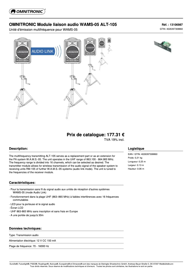 Página 1 del manual Ficha técnica Omnitronic ALT-105