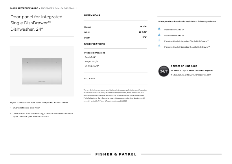 Page n°1 - Manuel utilisateur Fisher & Paykel ADDD24SPX