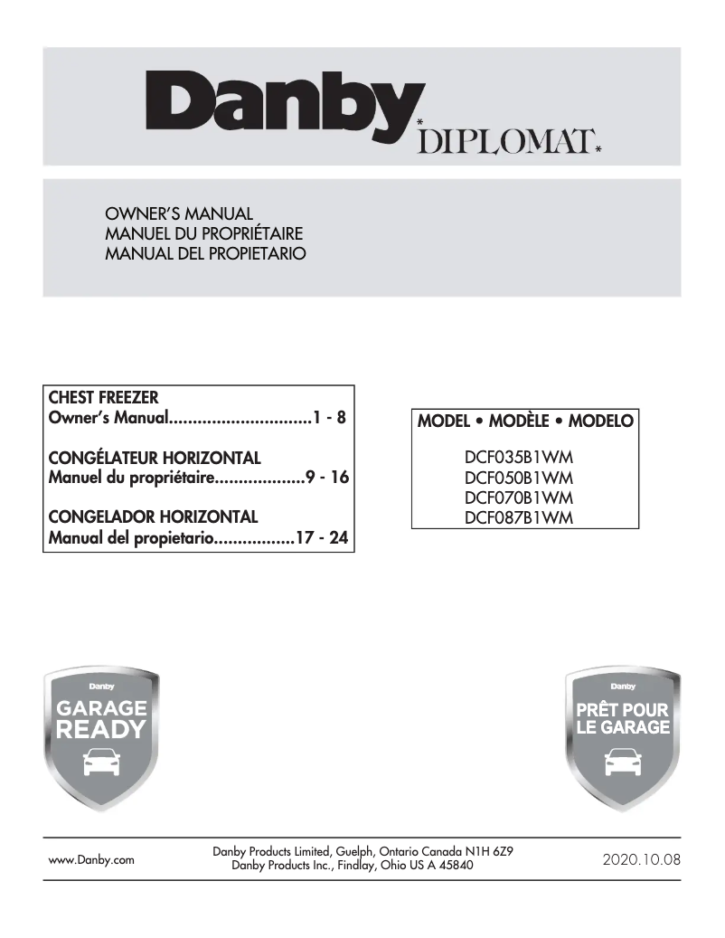 Page 1 de la notice Manuel utilisateur Danby DCF070B1WM