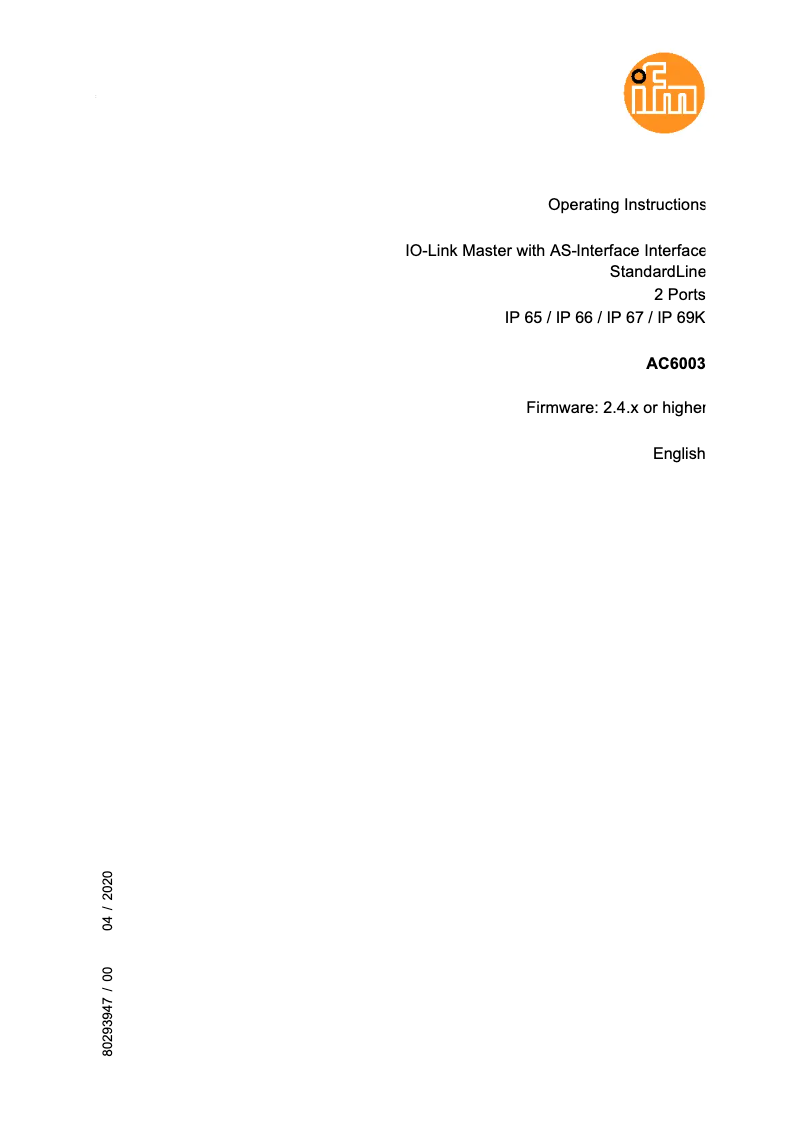 Page 1 de la notice Manuel utilisateur IFM AC6003