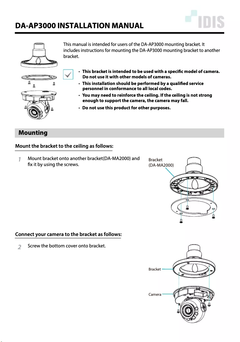 Image de la première page du manuel de l'appareil DA-AP3000