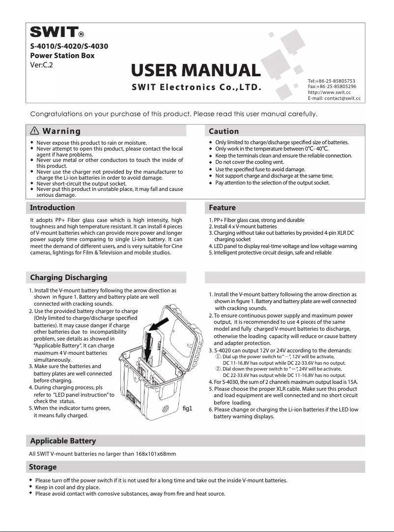 Page 1 de la notice Manuel utilisateur SWIT S-4020