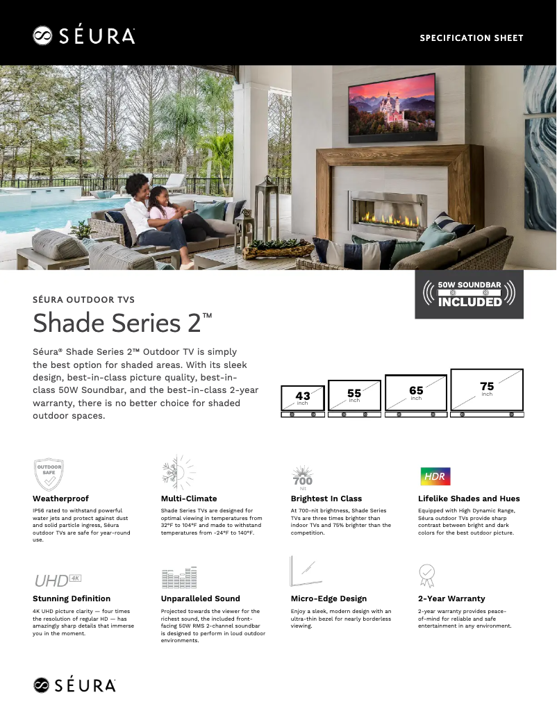 Page n°1 - Fiche technique Seura Shade SHD2-65