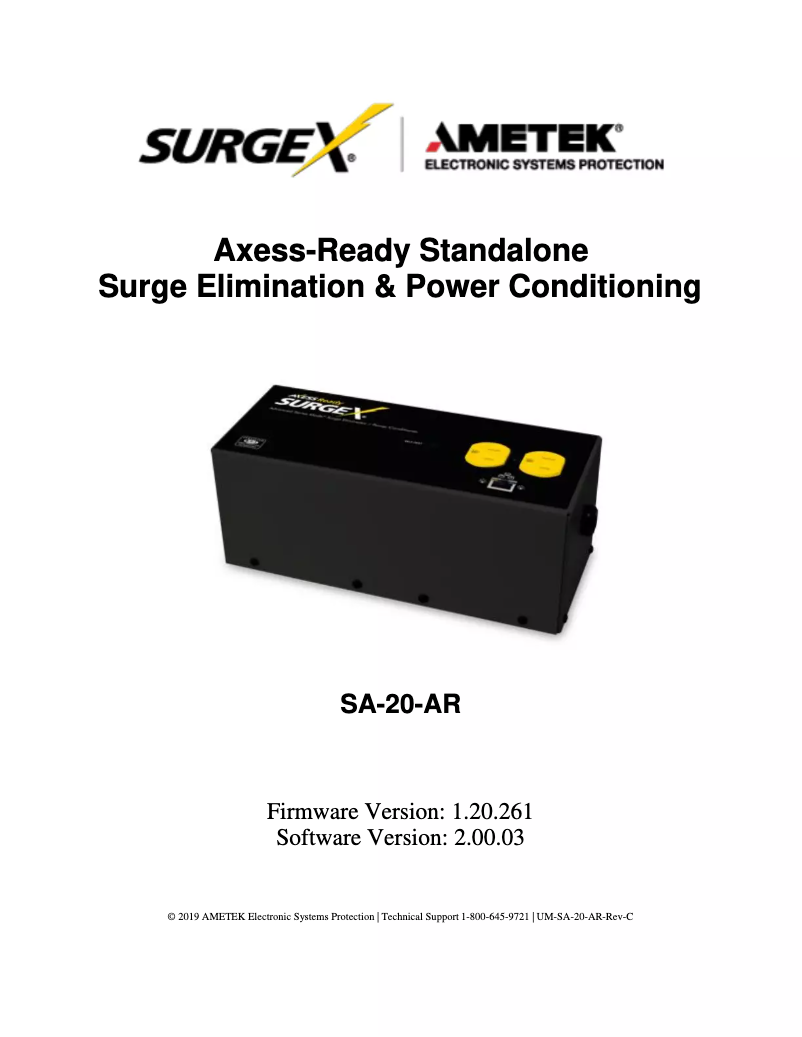 Page 1 de la notice Manuel utilisateur SurgeX SA-20