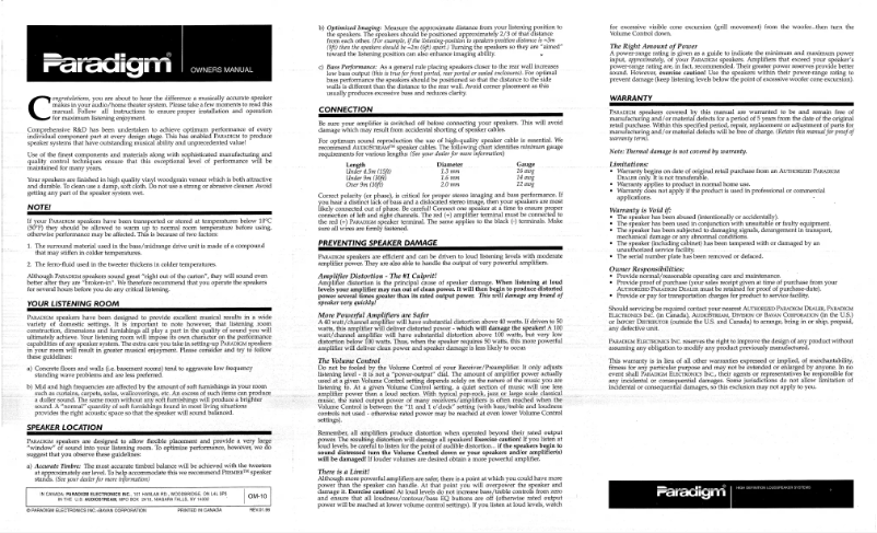 Page 1 de la notice Manuel utilisateur Paradigm Mini Monitor v3