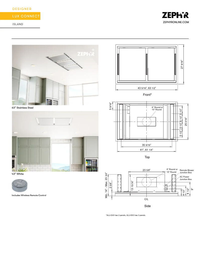 Page 1 de la notice Fiche technique Zephyr ALU-E63CWX