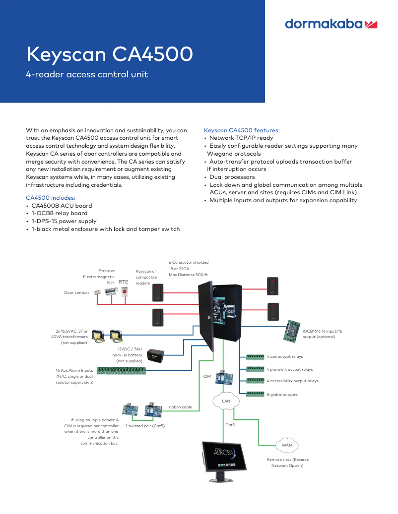 Page 1 de la notice Manuel utilisateur Dormakaba Keyscan CA4500