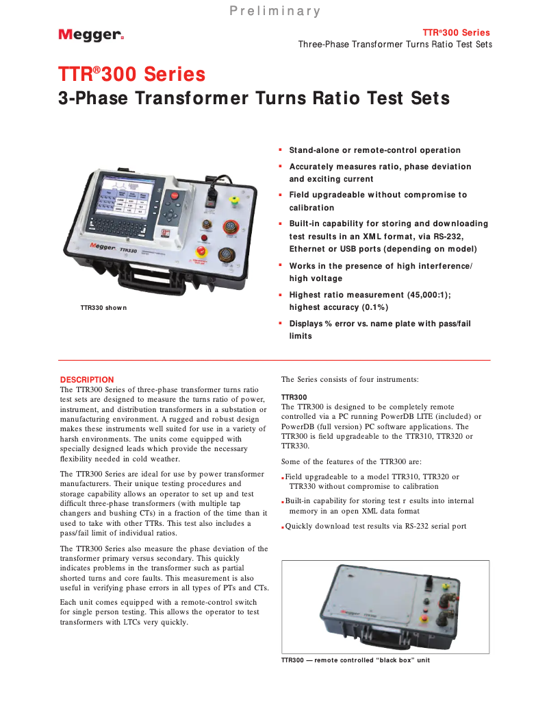 Page 1 de la notice Manuel utilisateur Megger TTR300