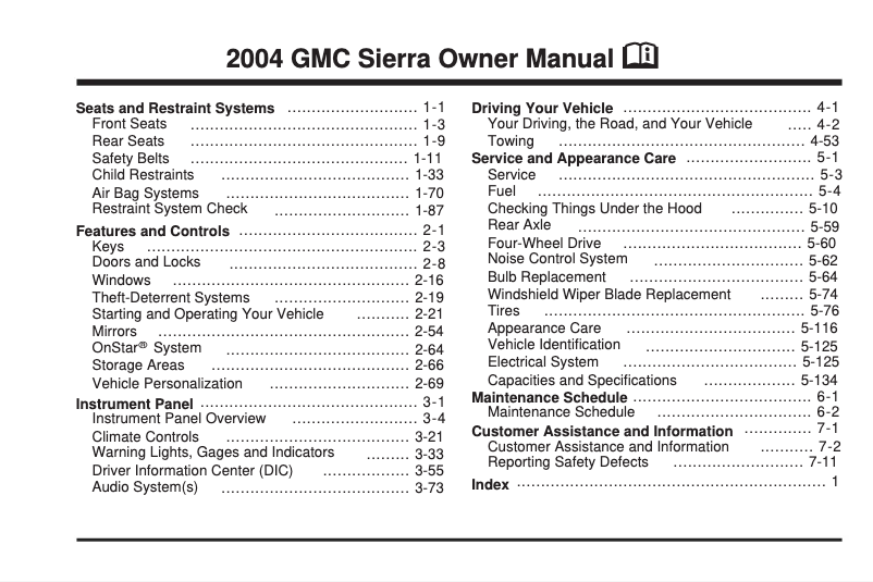 Page 1 de la notice Manuel utilisateur GMC Sonoma (2004)