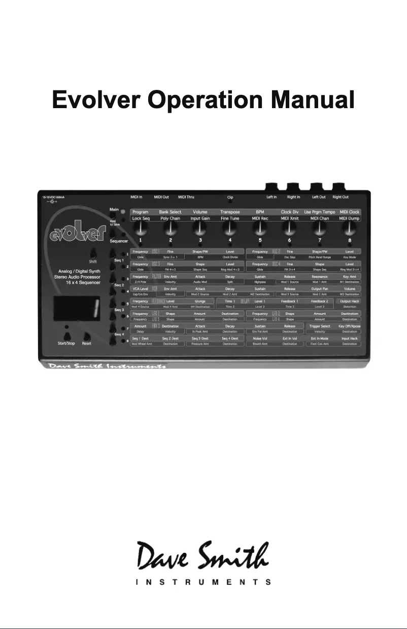 Page n°1 - Manuel utilisateur Dave Smith Evolver