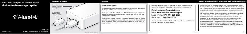 Page 1 de la notice Manuel utilisateur Aluratek APB11F