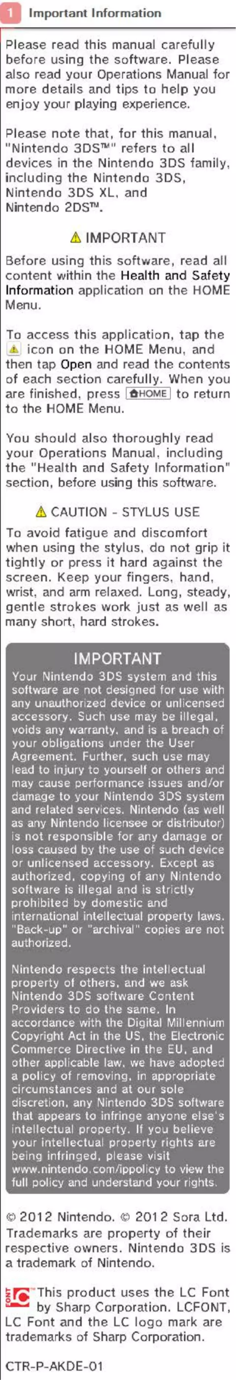 Page 1 de la notice Manuel utilisateur Nintendo Kid Icarus - Uprising (3DS)