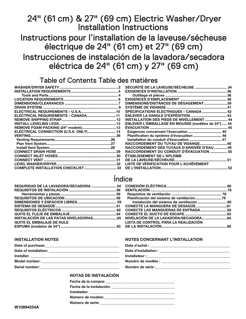 Image de la première page du manuel de l'appareil WET4027H
