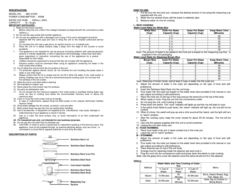 Page n°1 - Manuel utilisateur Imarflex IMC-3100S